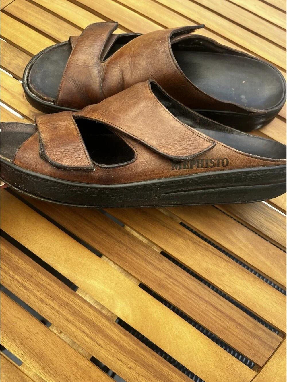 Mephisto Mobils James Sandals Mens EUR 46 US 13 Brown Leather Two Strap Summer